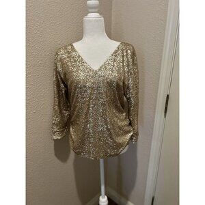 Jones New York Collection Gold Glitter Long Sleeve Womens Size Medium